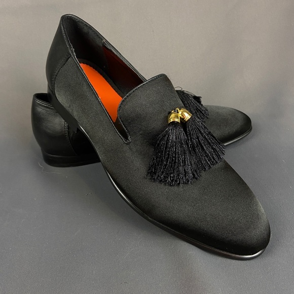 Tallia Eduardo Black Leather & Satin Tassel Loafer Slip on Shoes Size 7 - Picture 13 of 16